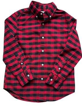 Crewcuts Buffalo Plaid Button Down Shirt Boys Sz 8 Red Black Flannel Preppy Fall